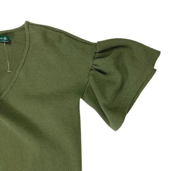 Lauren Ralph Lauren Sweater Dress Women XXS Green V Neck Flutter Sleeve Midi New - Picture 7 of 13